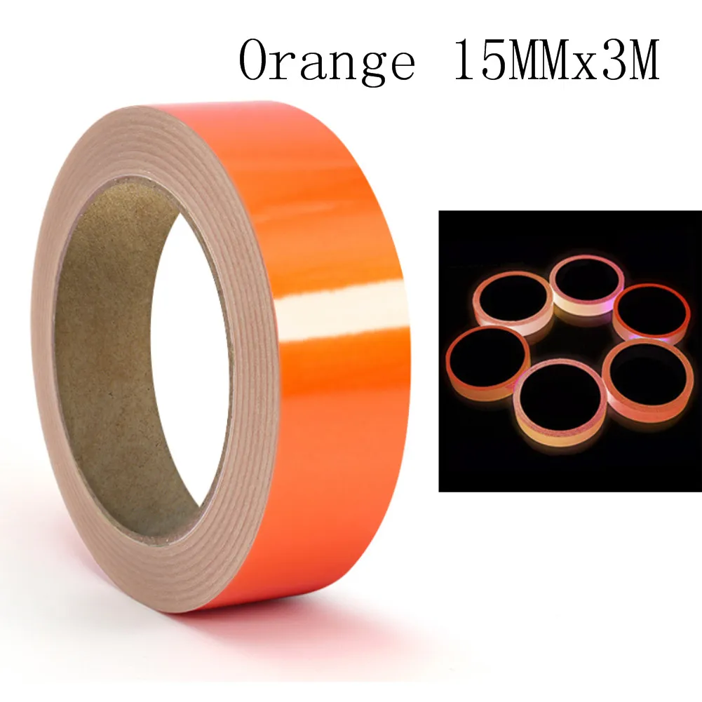 Orange 15MMx3M Светоотражающий светящийся скотч самоклеющаяся наклейка Съемная светящаяся лента Флуоресцентные светящиеся темные яркие Предупреждение ющие ленты Прямая поставка - Цвет: Orange 15MMx3M