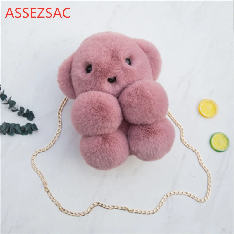 Assez sac модная девочка мультфильм плюшевая сумка женская маленькая медведь Милая
