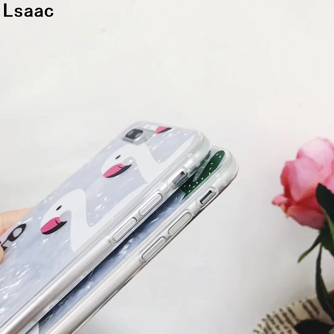 Мультяшная ракушка чехол для iPhone X 6 S 7 8 Plus модная задняя крышка Фламинго лист