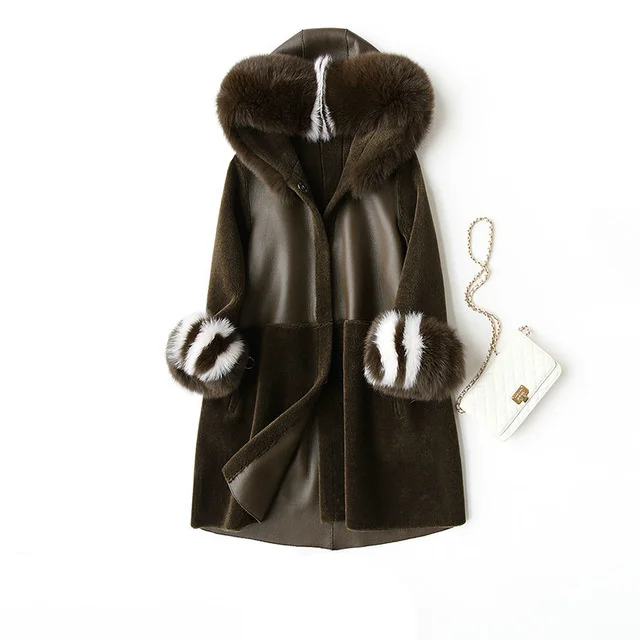 Army Green Мутон пальто Женская куртка женская куртка натуральный мех пальто шерстяное пальто Превосходное качество зимние куртки натуральный мех женские меховые пальто зима - Цвет: Army Green