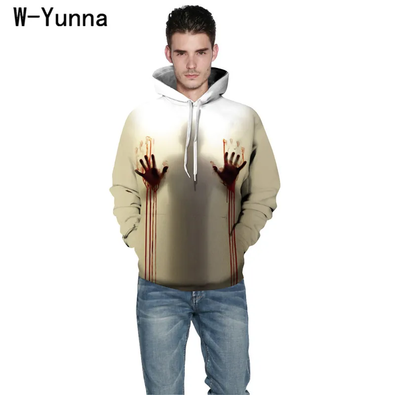 W-Yunna новые осенние толстовки с 3d принтом Мужские принты крови дизайнерские