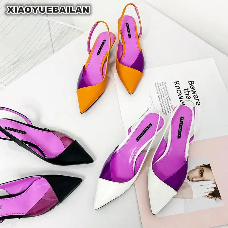 Новинка сезон весна модные тонкие туфли из ПВХ с острым носком на низком каблуке