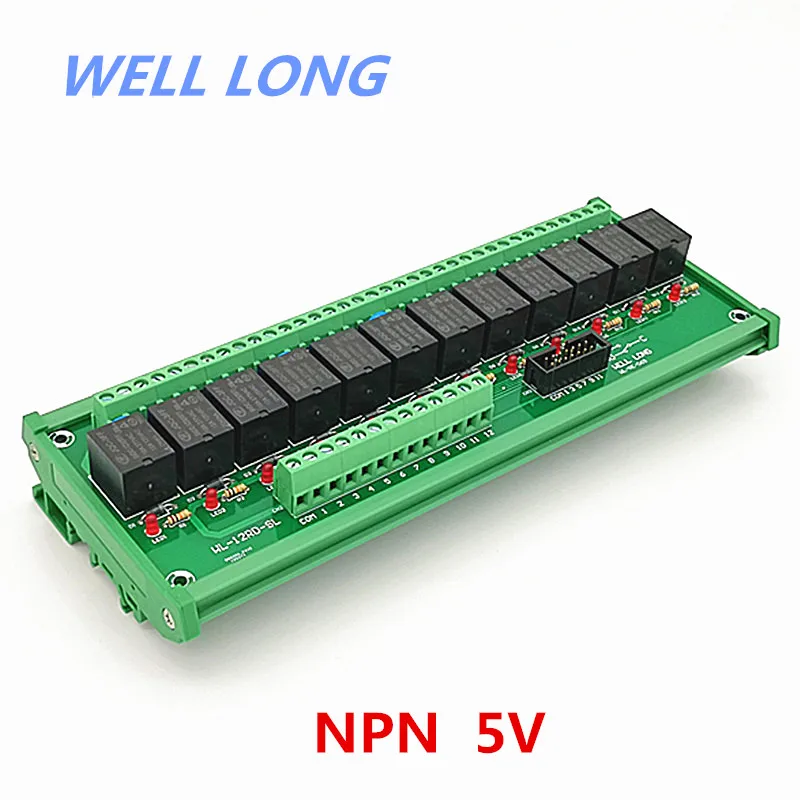 

DIN Rail Mount 12 Channel NPN Type 5V 15A Power Relay Interface Module,HF JQC-3FF-5V-1ZS Relay.