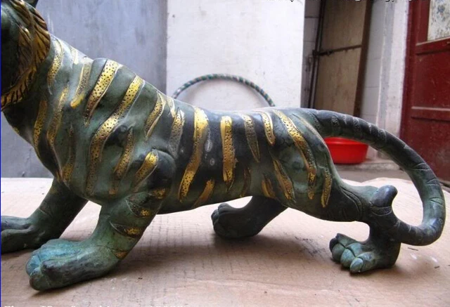 WBY voge gem S0473 Chinese Folk classical old Bronze Copper Carved ferocity animal Tiger Statue | Дом и сад