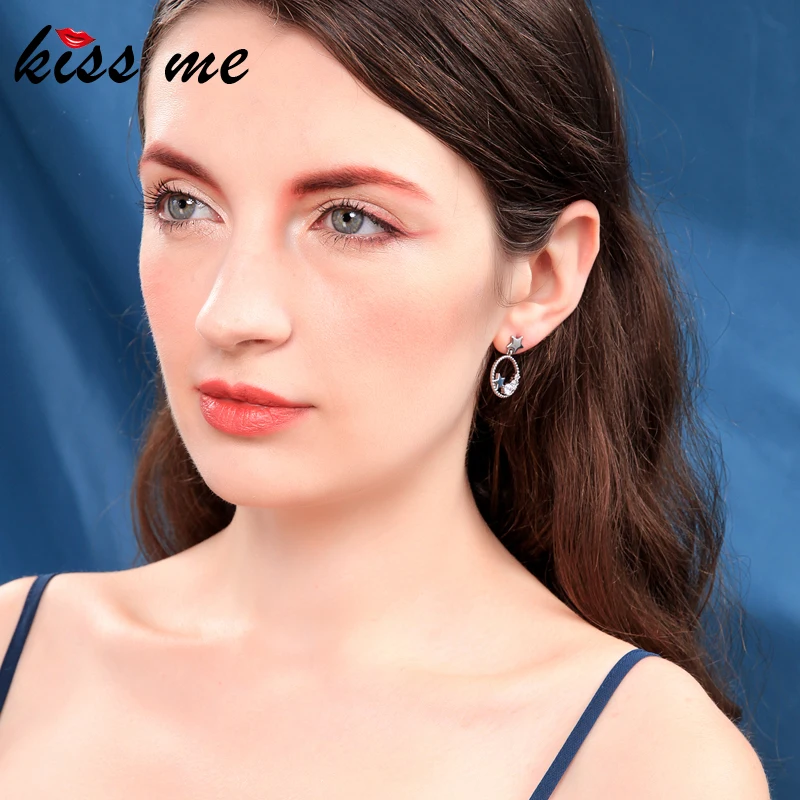 Kissme Асимметричный роскошный Циркон Луна Звезда Круглый Круг Висячие серьги для