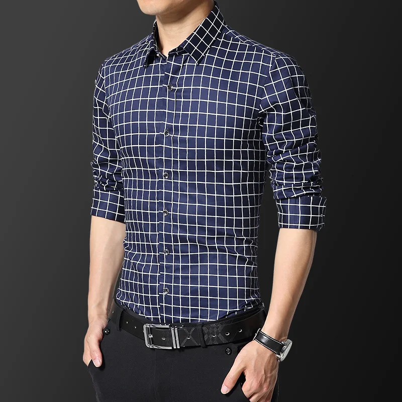 New Men Long Sleeved Shirts Multi-color Choice Comfortable Elegant Plaid Shirt Fashion Business Banquet Dresses | Мужская одежда