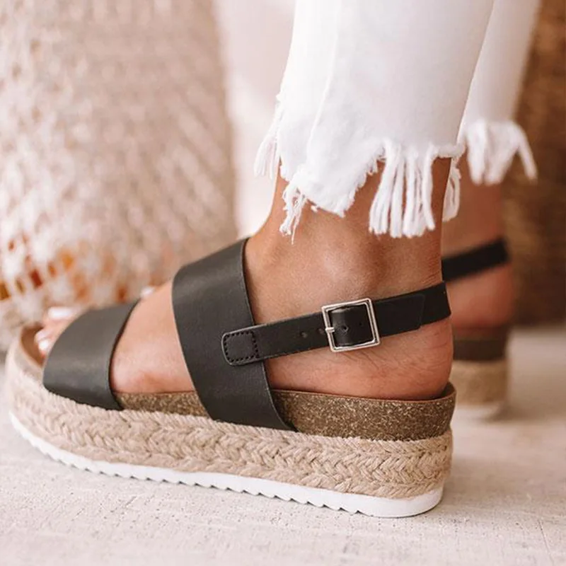 Туфли на танкетке; женские туфли-лодочки; босоножки на высоком каблуке; сезон лето; коллекция года; Flop chaussures femme; Босоножки на платформе; ; sandalia feminina - Цвет: black B