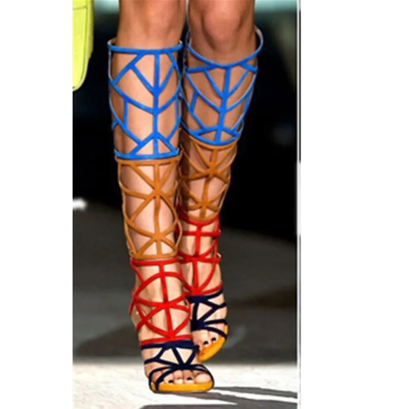 

Sexy Runway High Heels Sandals Boots Laser Back Zipper Hollow Out Gladiator Sandals Fashion Women Shoes Summer Knee High Boots