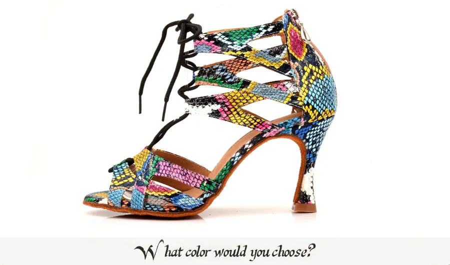 Ladingwu Dance Shoes Women's Latin Shoes Dance Boots Trend Snake texture Salsa Dance Shoes Wide and narrow adjustment Shoelace