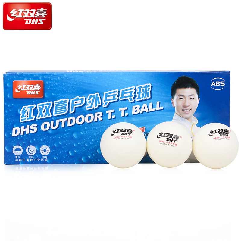 DHS outdoor table tennis ball 2018 new stable performance in all weather seamed ABS d40+ balls plastic ping pong |