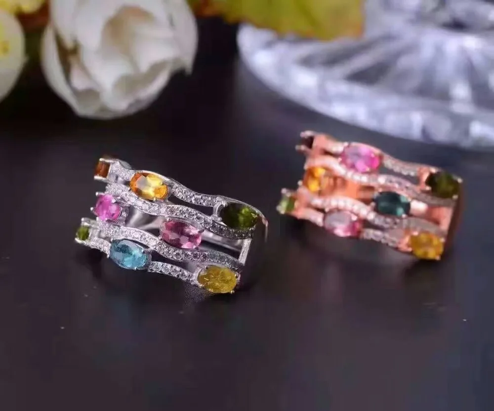 Женское кольцо из серебра 925 пробы с разноцветным камнем 3*5 мм|925 sterling gemstone rings|gemstone