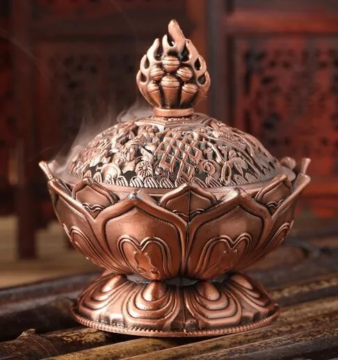 

7 cm Height Tibetan Lotus Incense Burner Alloy Bronze Mini Incense Burner Metal Craft Home Decor 3 Colors