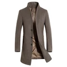 Мужское шерстяное пальто, облегающее пальто средней длины, однотонная теплая ветровка, пальто, зимнее шерстяное пальто