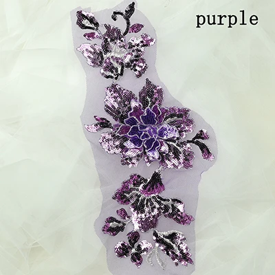 purple 15*32 см 3D расшитая блестками кружевная отделка цветок для украшения кружева аппликация для швейных аксессуаров 1 пара = 2 шт - Цвет: purple