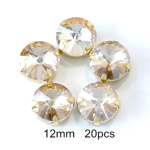 12mm 20pcs Золотые стразы для шампанского, стразы для шитья с плоской задней стороной, стразы для шитья одежды B1236 - Цвет: 12mm 20pcs