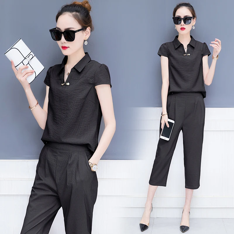 Женские летние спортивные костюмы топы с короткими рукавами и длинные штаны