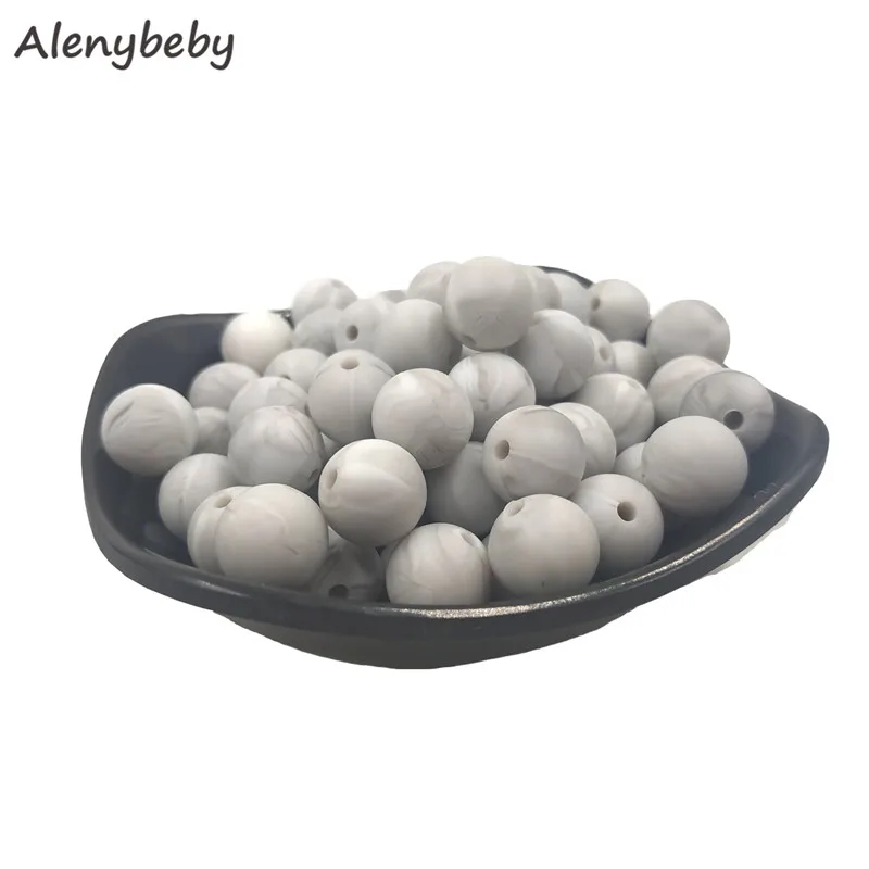 Marble white 12 мм, 100 шт, силиконовые бусины, Пищевая силиконовая продукция для прорезывания зубов, жевательные соска, зажимы для цепи, Детские Прорезыватели - Цвет: Marble white