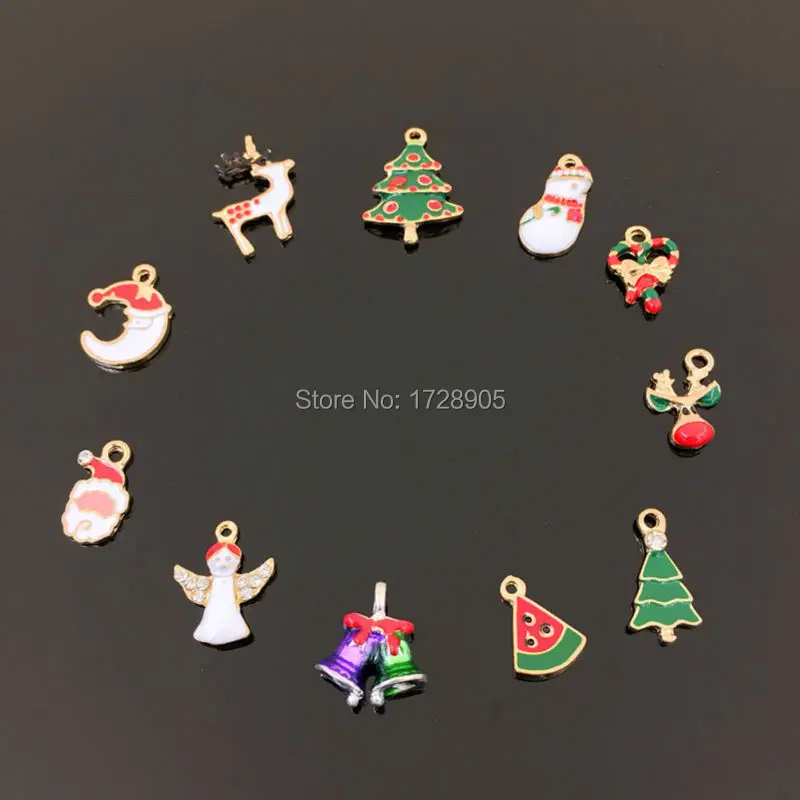 

Christmas Enamel Charms Deer Jingle Bell Tree Snowman Angel Santa DIY Supplies Jewelry Accessories 18 mm 10 pcs Red Green