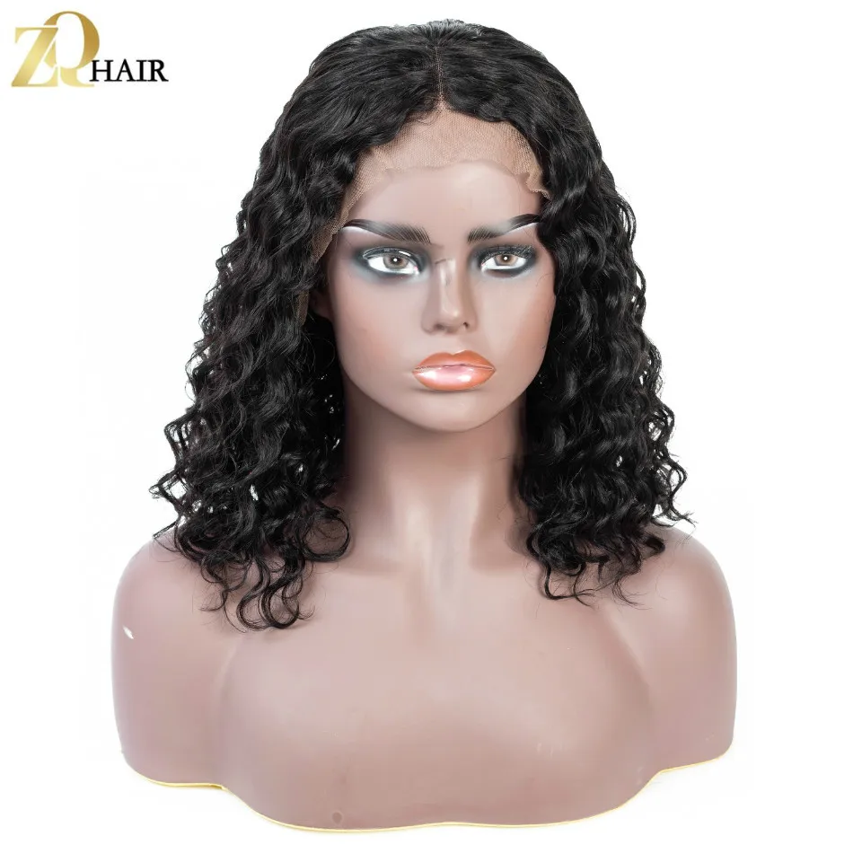 ZQ волосы предварительно сорвал глубокая волна Кружева передние парики короткий
