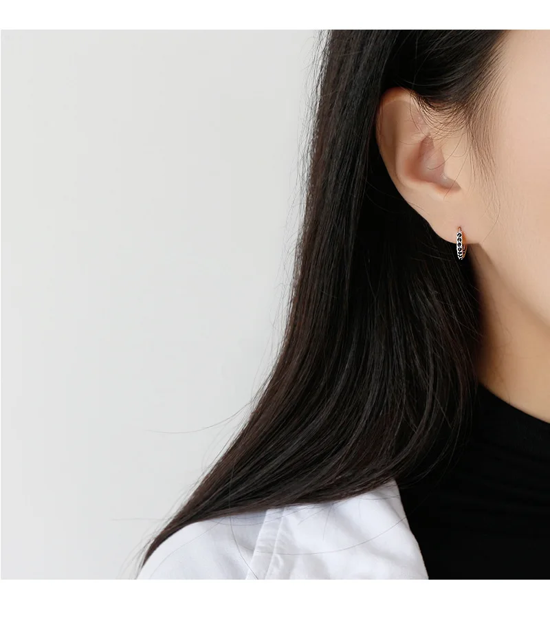 Серебро 925 пробы маленькие серьги-кольца для женщин букле d'oreille femme, белый черный Кристальные серьги ювелирные изделия orecchini