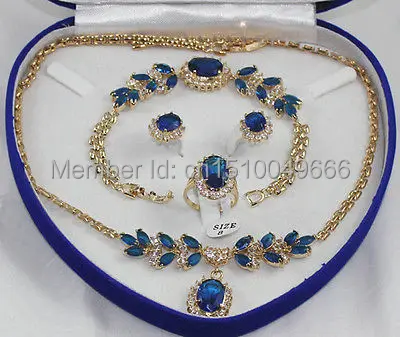 Горячая Распродажа, бесплатная доставка >>> набор покрытых инкрустацией синих кристаллов ожерелье браслет кольцо серьги AAA