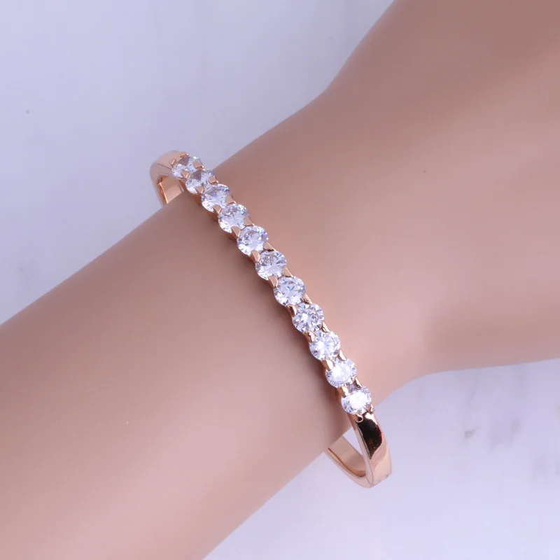 Love Monologue Beautiful AAA White Cubic Zirconia Yellow Gold Color Bangles for Wedding Diameter 6 CM X0485 Free Gift Bag | Украшения и
