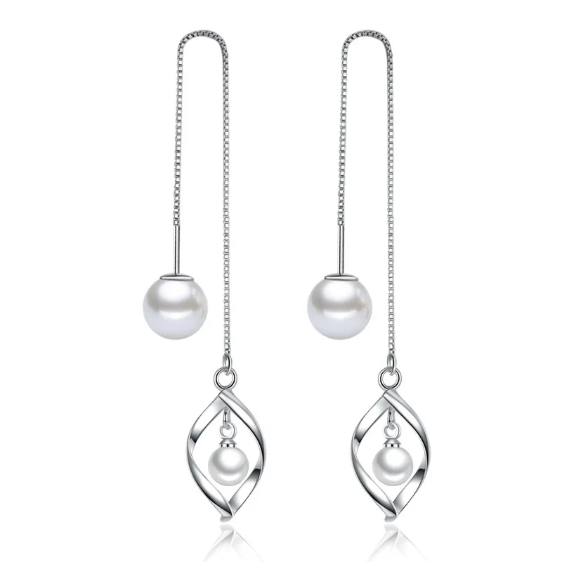 

MEYRROYU 925 Sterling Silver Fashion Elegant Long Tassel Pearl Earrings Romantic and Charming Female Couple Earrings Gift