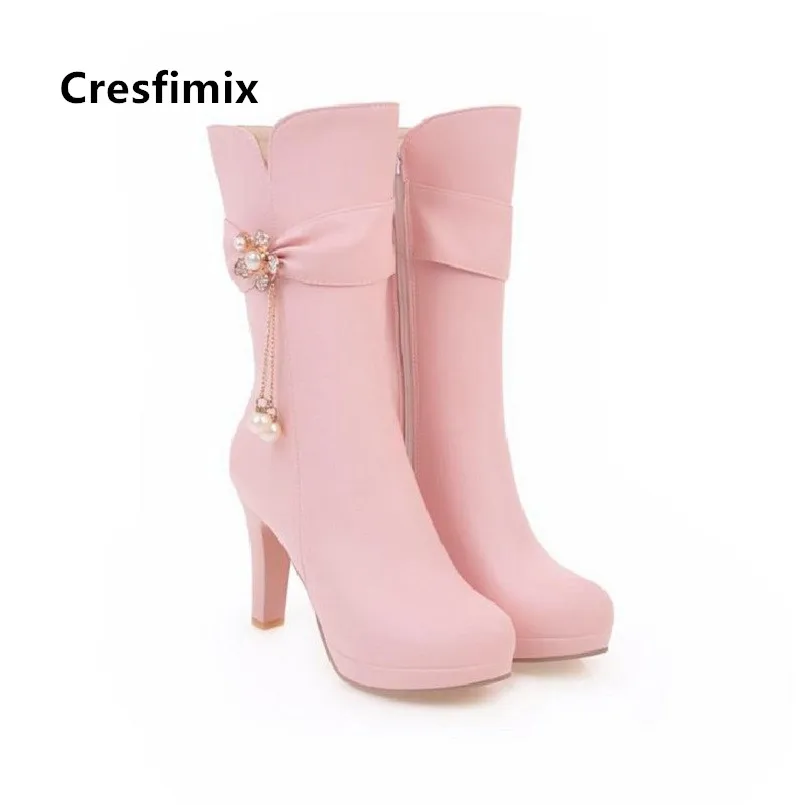 Женские Классические высокие ботинки Cresfimix черные повседневные из искусственной