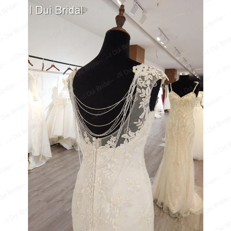 Crystal Tassel Wedding Dress A line Lace Appliqued Bridal Gown Factory Real Photo