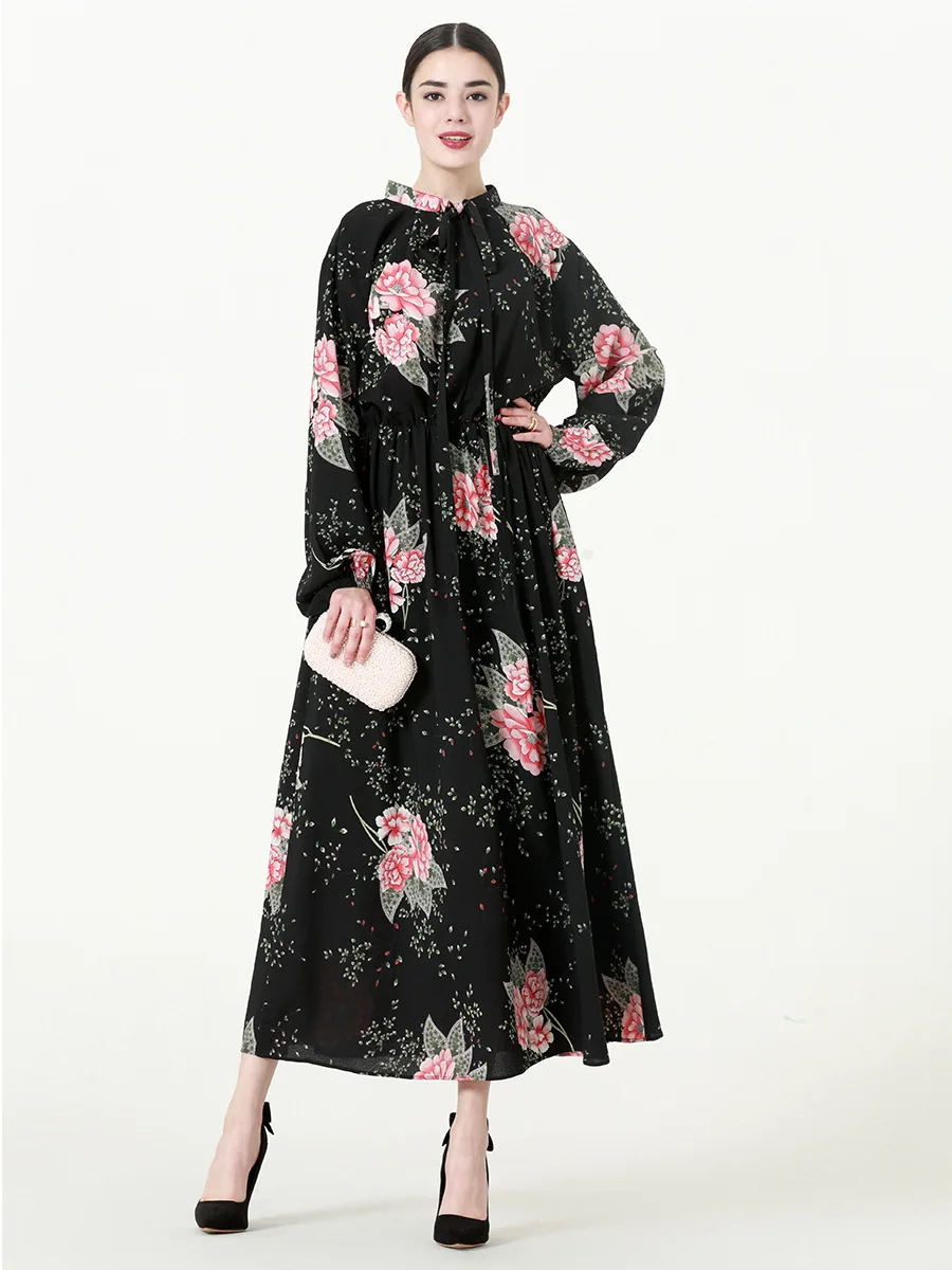 TUHAO Autumn Winter Chiffon Plus Size 7XL 6XL 5XL Woman Dress Flowers Sweet Vintage Maxi Long Women's Dresses Muslim Abaya CM318 | Женская