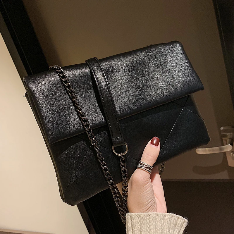 Женские сумки через плечо FuAhaLu модные однотонные в Корейском стиле с цепочкой