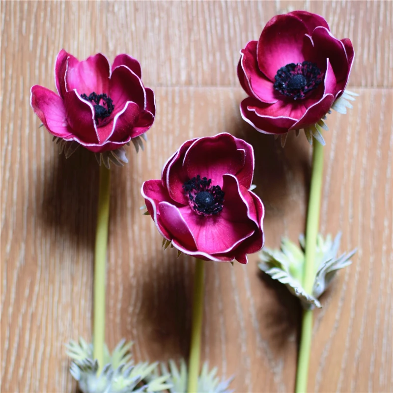 Розы Anemones натуральные на ощупь Искусственные цветы один стебель для шелковые