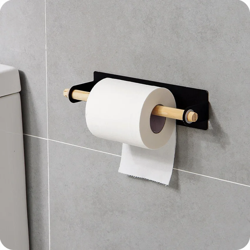 Towel Hanger Rack Self-Adhesive Behind Door Roll Paper Contain Wood Bar Hanging Holder Bathroom Kitchen Cabinet Shelf Organizer | Дом и сад