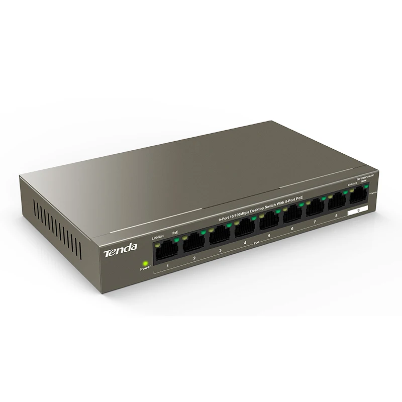Настольный сетевой коммутатор Tenda TEF1109P 8 63W 9 100 Мбит/с 802 3af/at PoE 58 Вт 250 м 6 кВ с
