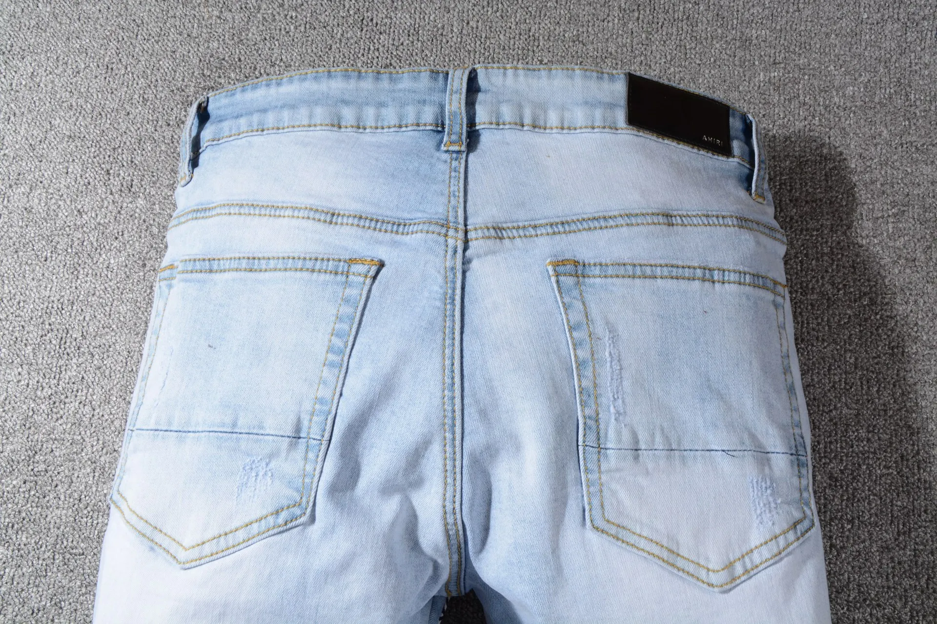 Уличной моды для мужчин джинсы светильник синий Slim Fit патч дизайнерские