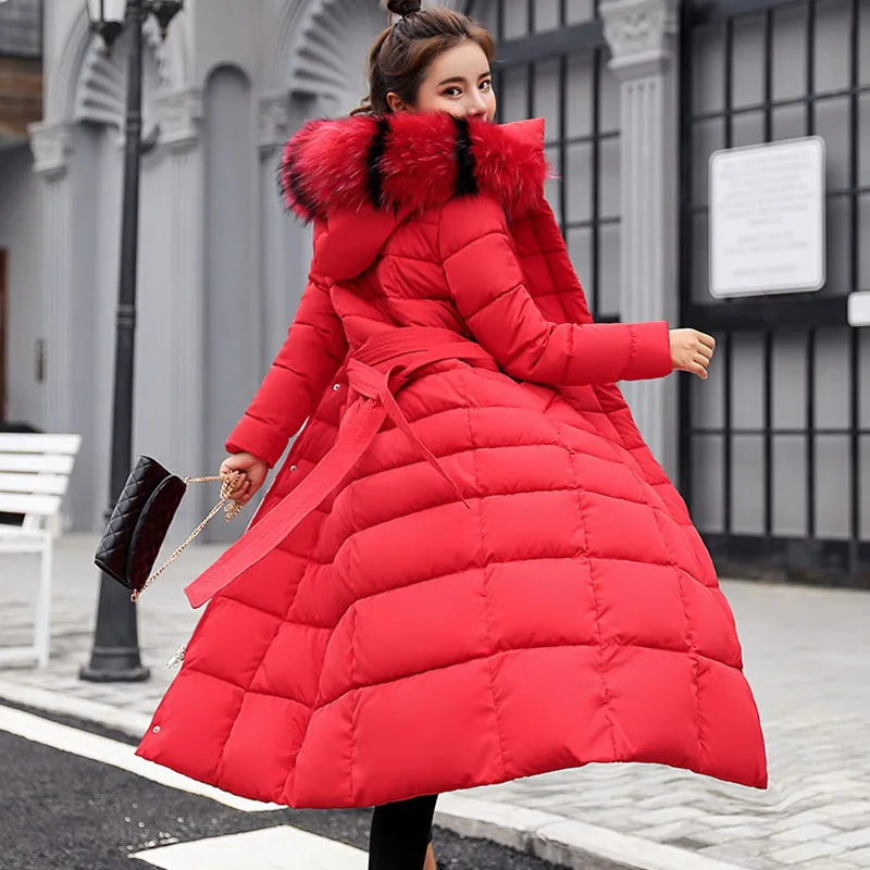 

New women coat jacket 2018 3XL-long Winter jackets Women fur collar Hooded outwear parkas Slim Women's winter jacket plus size