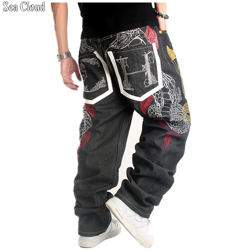 

82 Free shipping plus size men jeans hiphop long trousers straight casual pants men loose Embroidery hip hop military