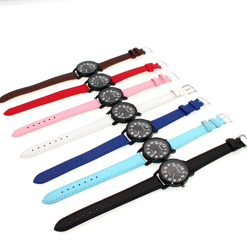 Black dial 10 шт./лот, смешанный оптом модные кварцевые часы Для женщин Роскошные черные часы женские повседневные платья кожа часы женские Девушки Дети часы - Цвет: Black dial