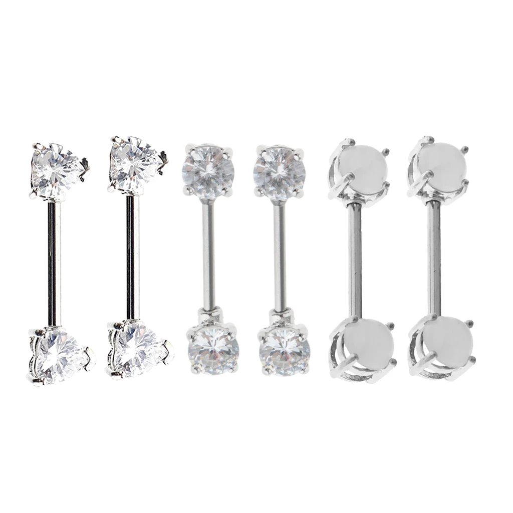 3 Pairs Luxury Shield Bar Barbell Nipple Ring Silver Color 316L Stainless Steel Earring Studs Lady Fashion Piercing | Украшения и
