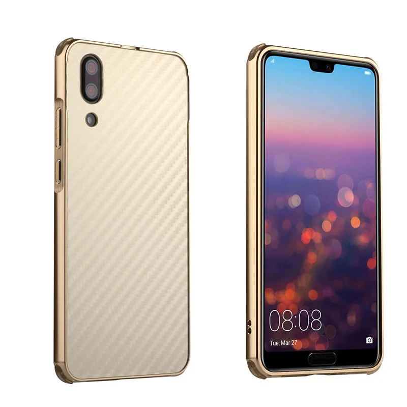 Роскошный противоударный алюминиевый чехол из углеродного волокна для huawei P20 Lite Pro Nova 3E P, умная металлическая рамка+ пластиковая жесткая задняя крышка - Цвет: 021-Gold