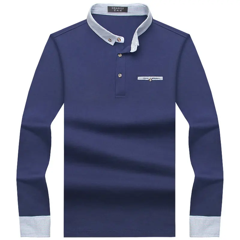 SHABIQI Новые бренды мужские рубашки поло с длинным рукавом Camisas POLO со стоячим воротником мужские рубашки поло размера плюс M-10XL - Цвет: Синий