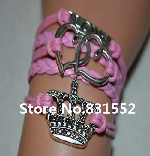 6Pcs 2015 Hot Sale New Fashion Leather Bracelets &amp Bangles Double Heart Imperial Crown LOVE Bracelet For Women Pink Wholesale | Украшения