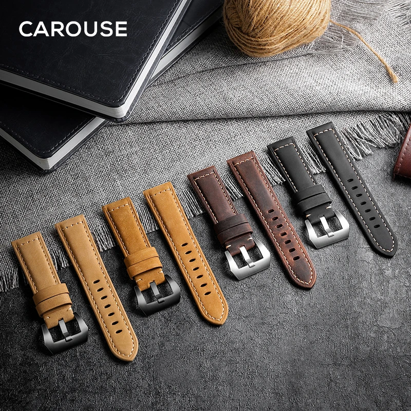 Ремешок Carouse 22 мм 20 мм ручной работы из воловьей кожи для samsung Galaxy Watch Active 42 мм 46 мм gear sport S2 S3 классический ремешок для huawei GT 2