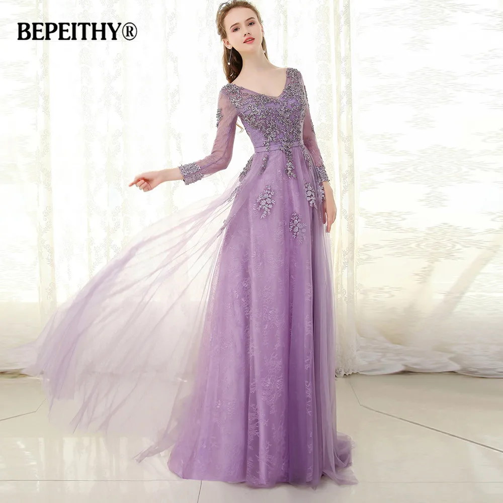 BEPEITHY/фиолетовое длинное вечернее платье с длинными рукавами Vestido De Festa 2021