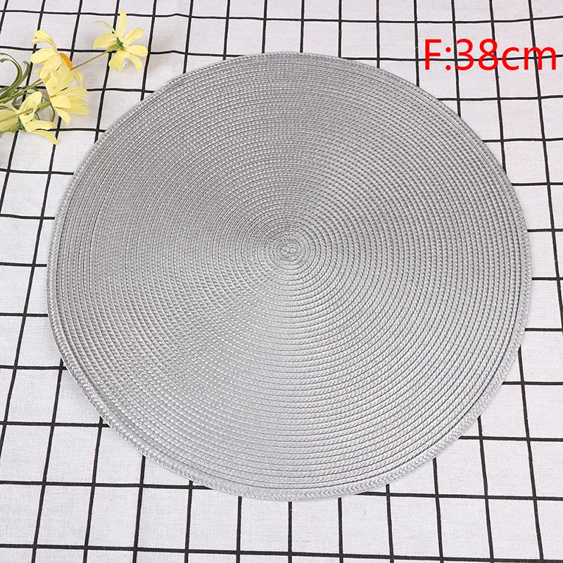 silver gray 38cm Нескользящие Жаростойкие подстилки для кухни, вечерние подстилки с круглым переплетением, коврики для стола в простом стиле, столовая салфетка, подушечки - Цвет: silver gray 38cm