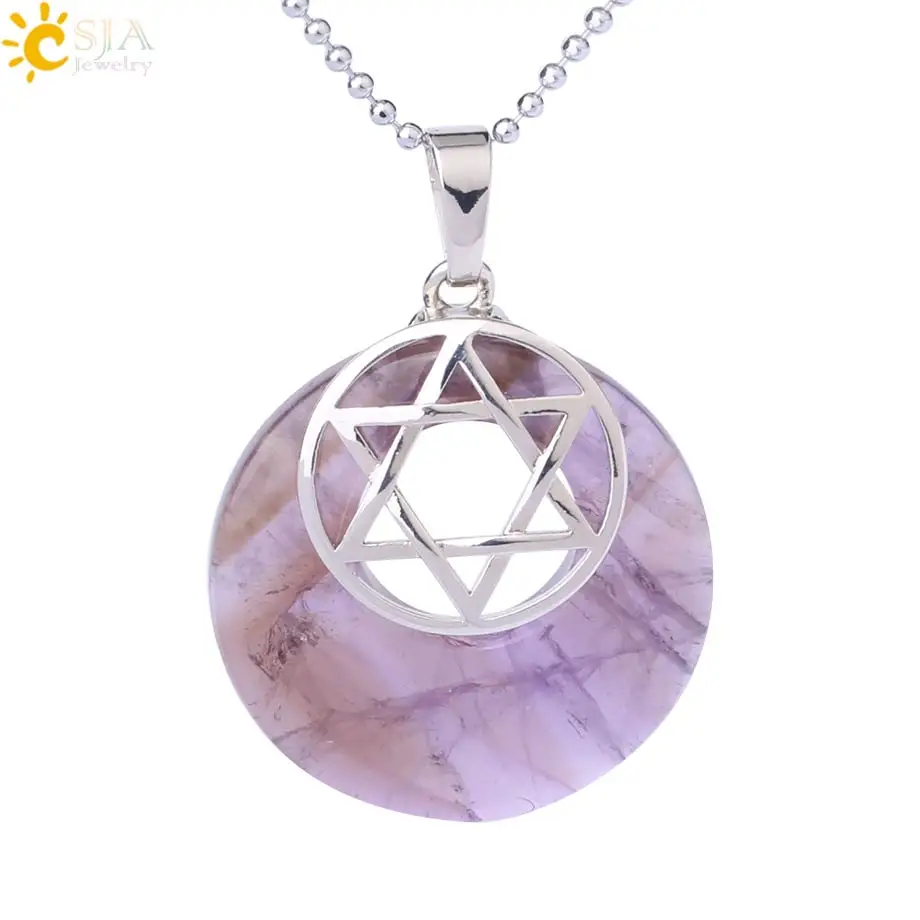 Подвеска CSJA Reiki из натурального камня белая розовая Кварцевая фиолетовая с