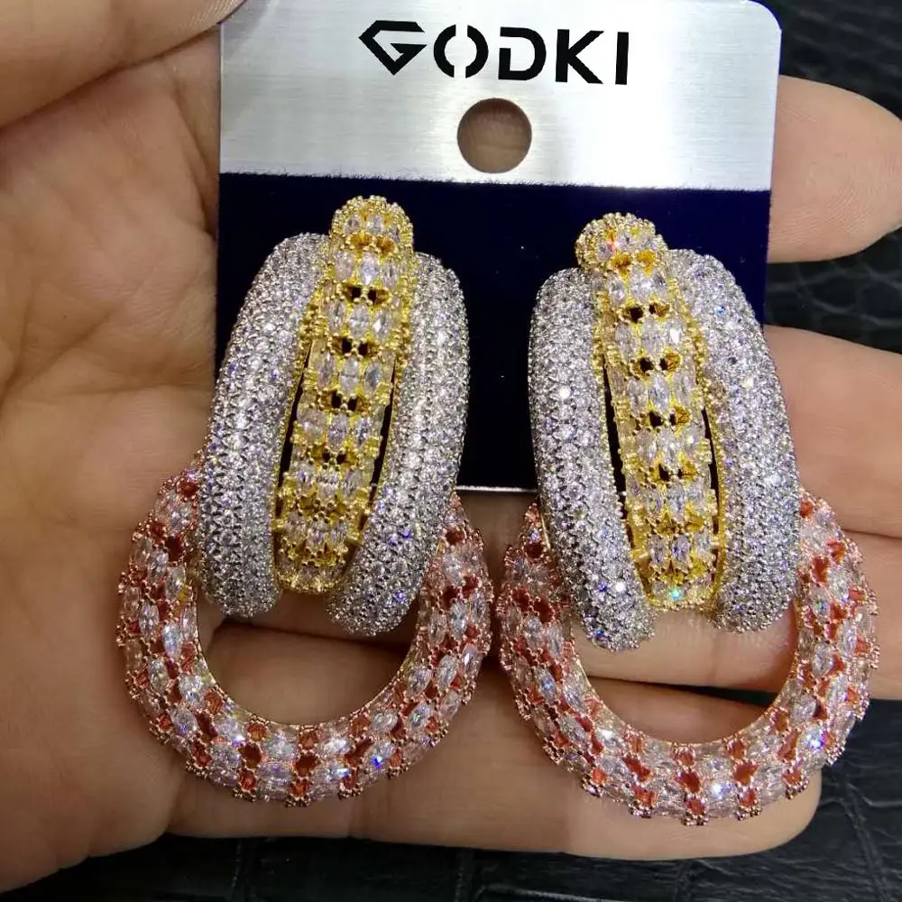 Женские серьги гвоздики GODKI разноцветные массивные с фианитом в Африканском и