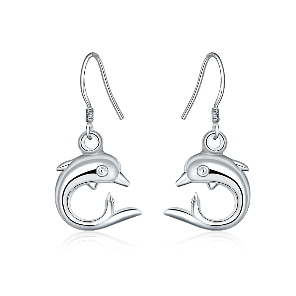 

Christmas gift Wedding silver color dolphin anime charms women Lady earring brinco jewelry best gift lowest price LE021