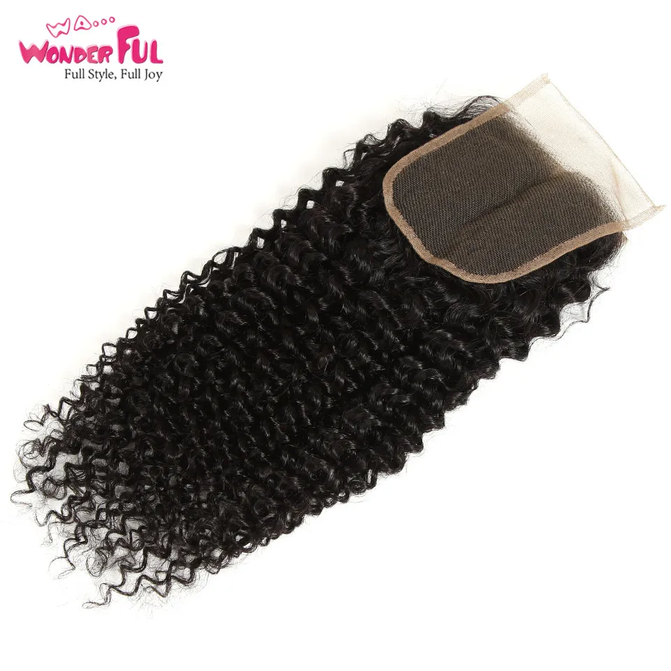 Indian Kinky Curly Bundles With Closure Remy 3 100% Lace | Шиньоны и парики
