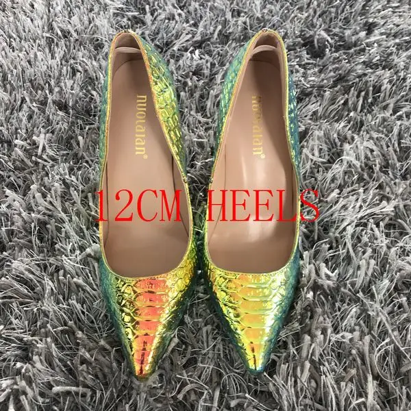 LSWAL green12cm Новинка года; модная женская обувь; вечерние свадебные туфли со змеиным принтом; пикантные туфли-лодочки на высоком каблуке с острым носком; женская обувь; большие размеры 35-42 - Цвет: LSWAL green12cm